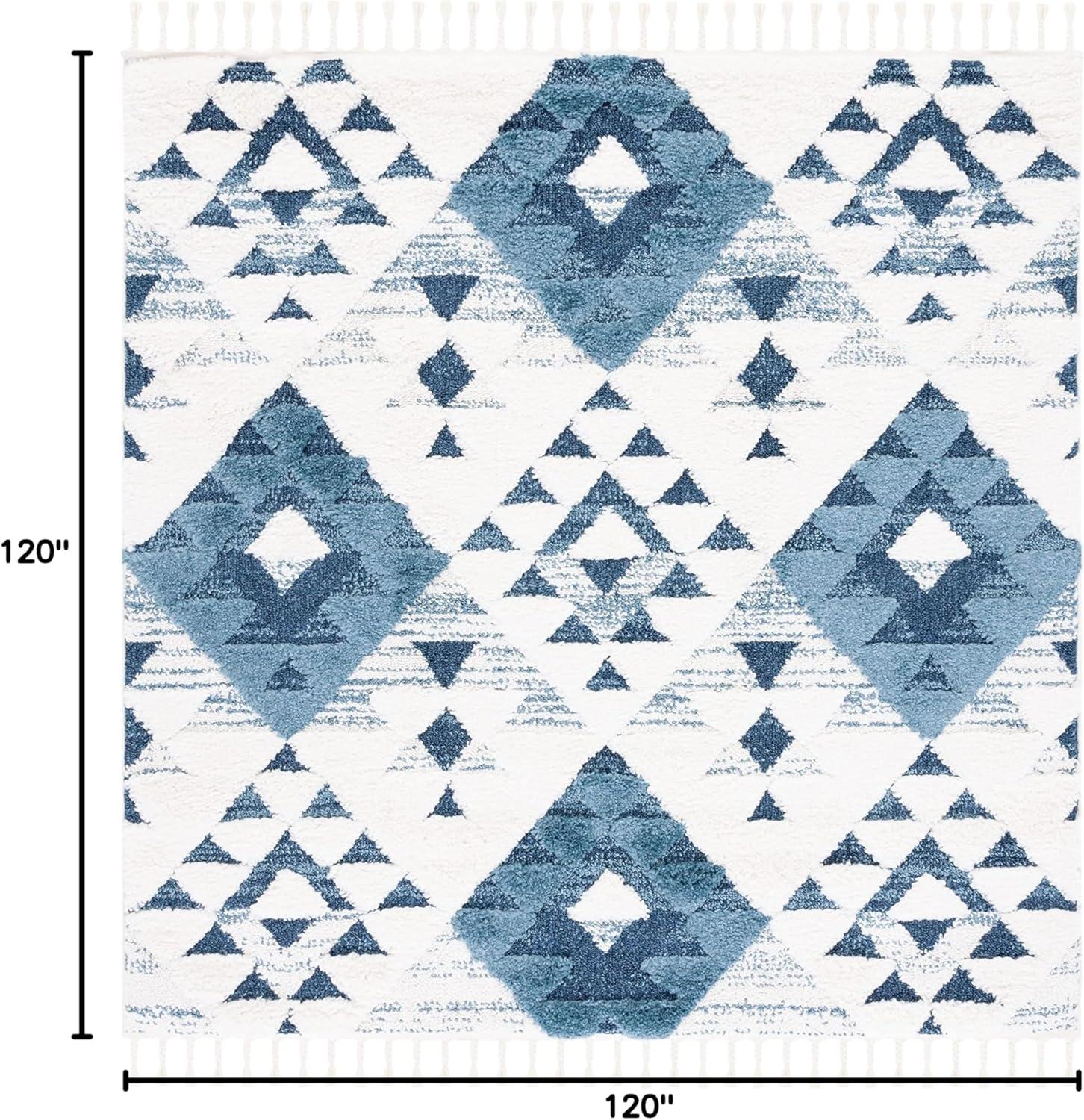 image:imageSAFAVIEH Area Rug 8x10 Moroccan Tassel Shag Collection Large Ivory amp Brown NonShedding amp Easy to Clean Plush HighLow Texture Ideal for Living Room Bedroom Dining Space MTS688ABlueIvory
