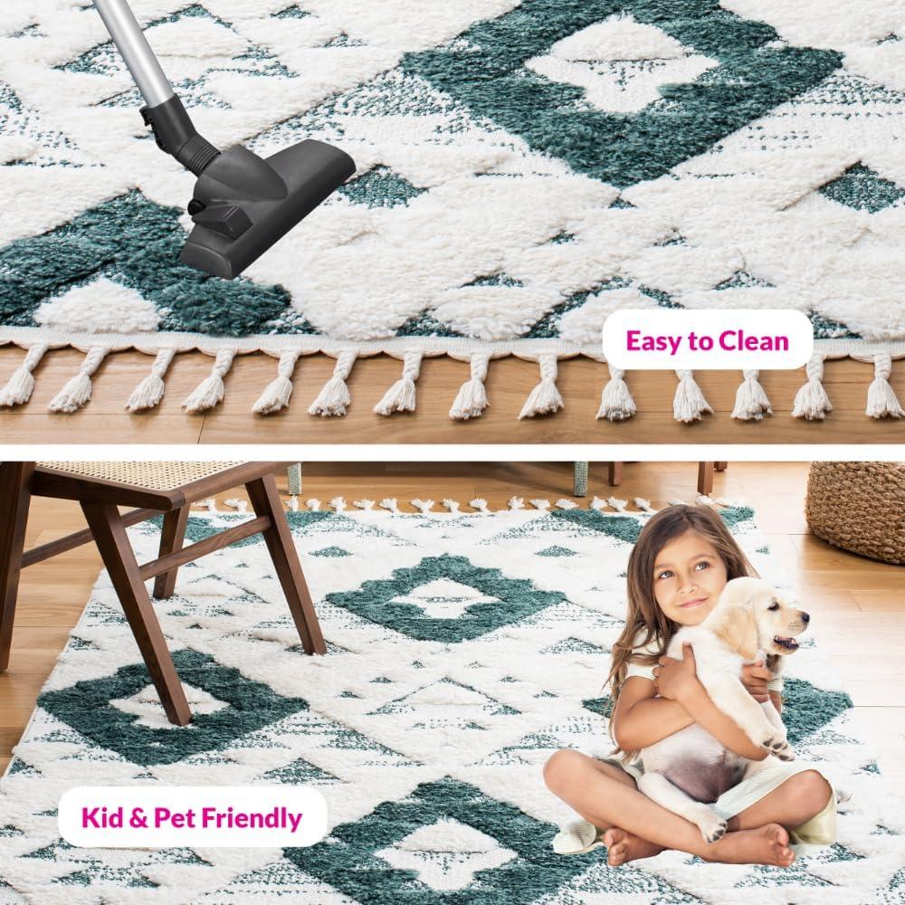 image:imageSAFAVIEH Area Rug 8x10 Moroccan Tassel Shag Collection Large Ivory amp Brown NonShedding amp Easy to Clean Plush HighLow Texture Ideal for Living Room Bedroom Dining Space MTS688AGreenIvory