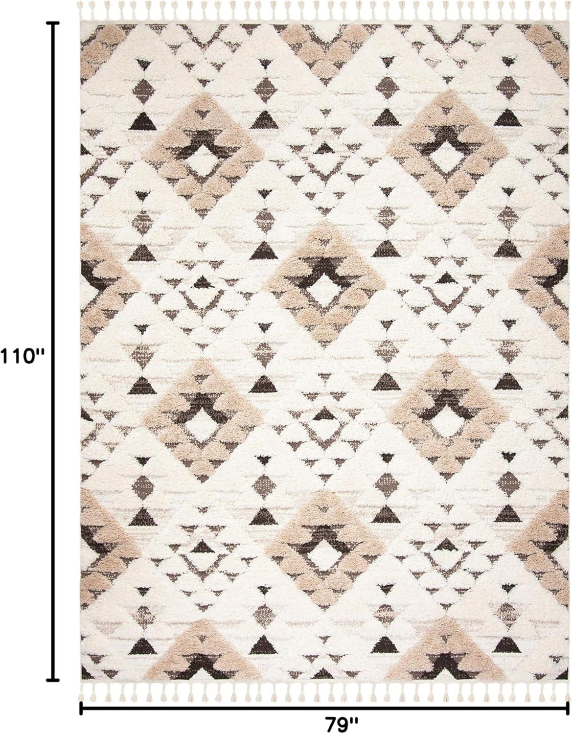 image:imageSAFAVIEH Area Rug 8x10 Moroccan Tassel Shag Collection Large Ivory amp Brown NonShedding amp Easy to Clean Plush HighLow Texture Ideal for Living Room Bedroom Dining Space MTS688AIvoryBrown