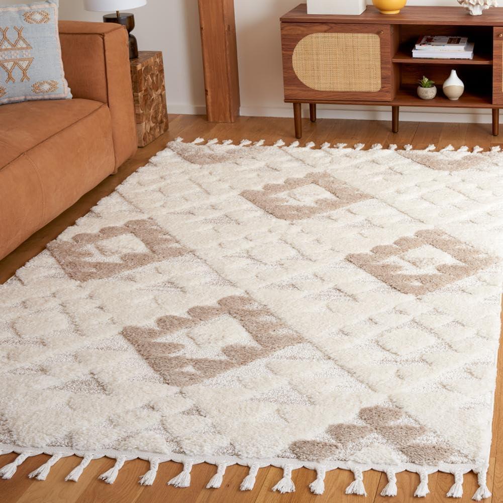 image:imageSAFAVIEH Area Rug 8x10 Moroccan Tassel Shag Collection Large Ivory amp Brown NonShedding amp Easy to Clean Plush HighLow Texture Ideal for Living Room Bedroom Dining Space MTS688AIvoryBeige