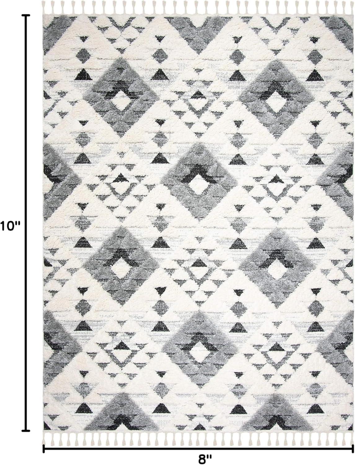 image:imageSAFAVIEH Area Rug 8x10 Moroccan Tassel Shag Collection Large Ivory amp Brown NonShedding amp Easy to Clean Plush HighLow Texture Ideal for Living Room Bedroom Dining Space MTS688AIvoryGrey