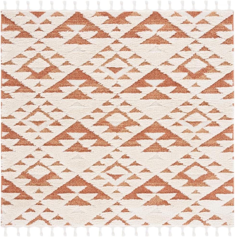 image:imageSAFAVIEH Area Rug 8x10 Moroccan Tassel Shag Collection Large Ivory amp Brown NonShedding amp Easy to Clean Plush HighLow Texture Ideal for Living Room Bedroom Dining Space MTS688AIvoryBrick Rust