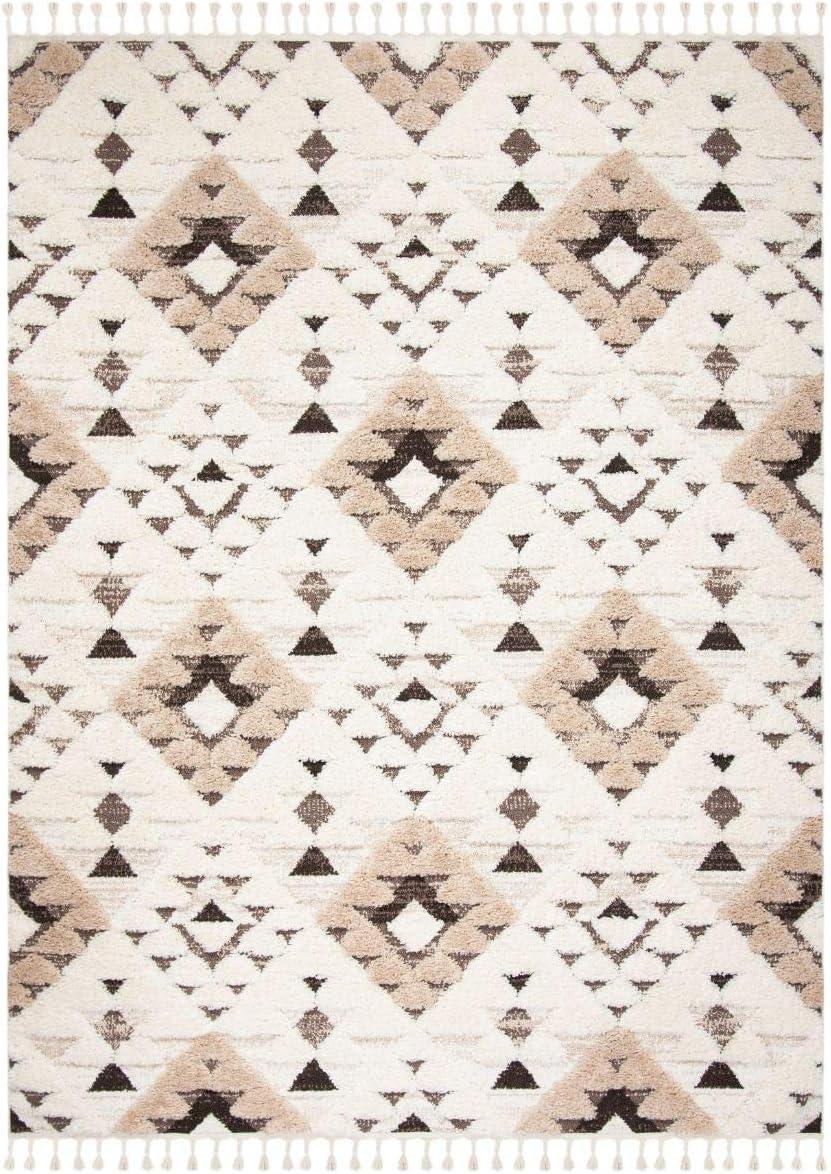 image:imageSAFAVIEH Area Rug 8x10 Moroccan Tassel Shag Collection Large Ivory amp Brown NonShedding amp Easy to Clean Plush HighLow Texture Ideal for Living Room Bedroom Dining Space MTS688AIvoryBrown