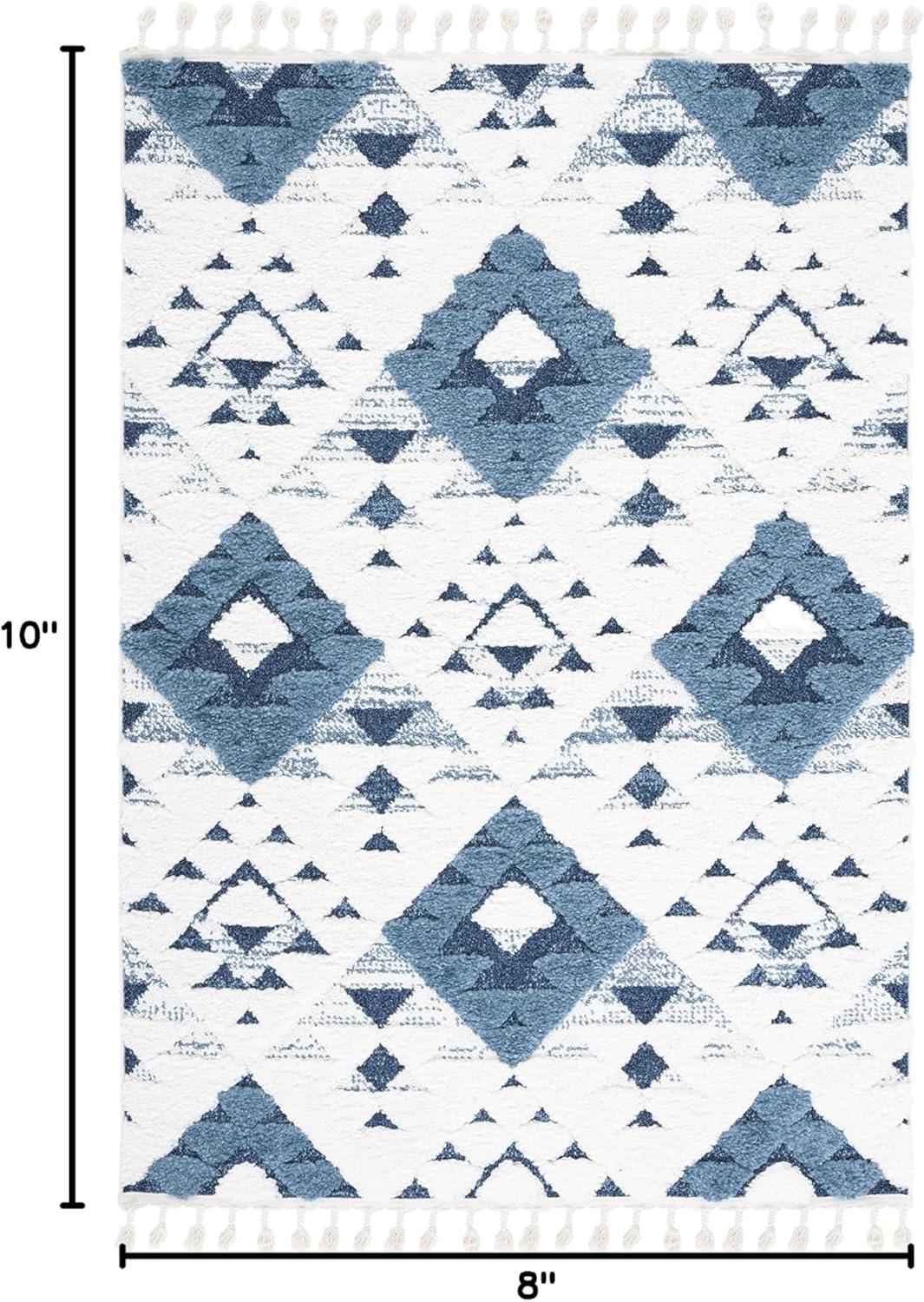 image:imageSAFAVIEH Area Rug 8x10 Moroccan Tassel Shag Collection Large Ivory amp Brown NonShedding amp Easy to Clean Plush HighLow Texture Ideal for Living Room Bedroom Dining Space MTS688ABlueIvory