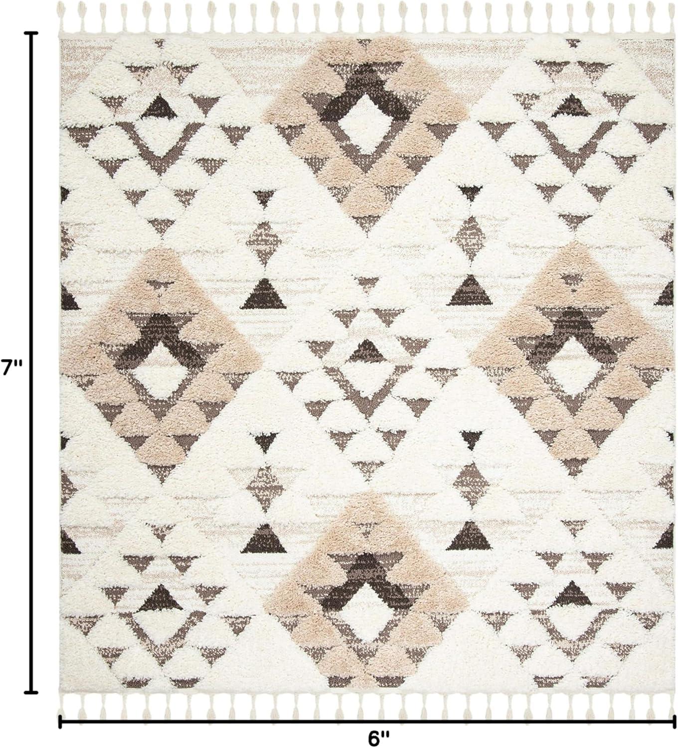 image:imageSAFAVIEH Area Rug 8x10 Moroccan Tassel Shag Collection Large Ivory amp Brown NonShedding amp Easy to Clean Plush HighLow Texture Ideal for Living Room Bedroom Dining Space MTS688AIvoryBrown