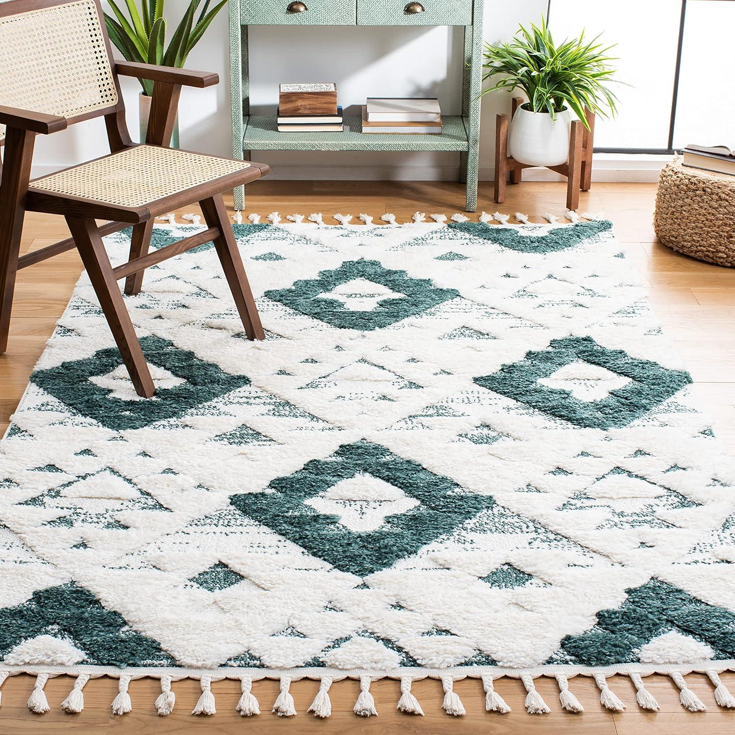 image:imageSAFAVIEH Area Rug 8x10 Moroccan Tassel Shag Collection Large Ivory amp Brown NonShedding amp Easy to Clean Plush HighLow Texture Ideal for Living Room Bedroom Dining Space MTS688AGreenIvory