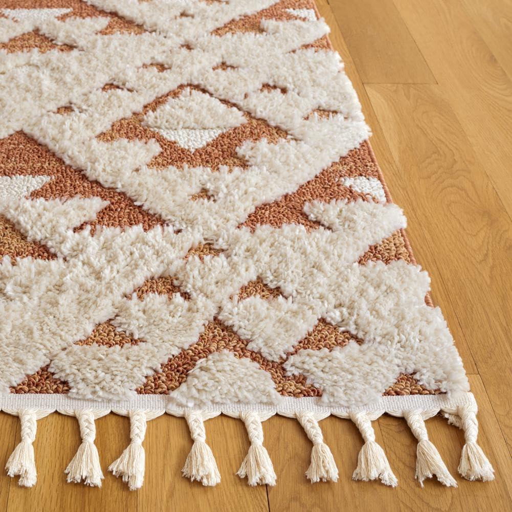 image:imageSAFAVIEH Area Rug 8x10 Moroccan Tassel Shag Collection Large Ivory amp Brown NonShedding amp Easy to Clean Plush HighLow Texture Ideal for Living Room Bedroom Dining Space MTS688AIvoryBrick Rust