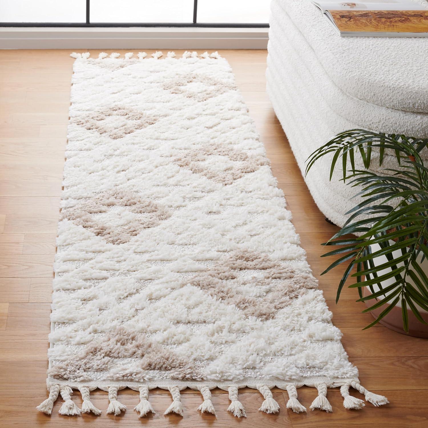 image:imageSAFAVIEH Area Rug 8x10 Moroccan Tassel Shag Collection Large Ivory amp Brown NonShedding amp Easy to Clean Plush HighLow Texture Ideal for Living Room Bedroom Dining Space MTS688AIvoryBeige