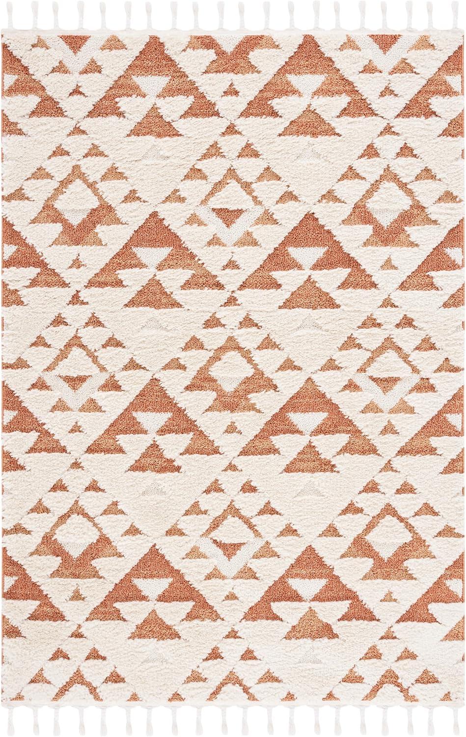 image:imageSAFAVIEH Area Rug 8x10 Moroccan Tassel Shag Collection Large Ivory amp Brown NonShedding amp Easy to Clean Plush HighLow Texture Ideal for Living Room Bedroom Dining Space MTS688AIvoryBrick Rust