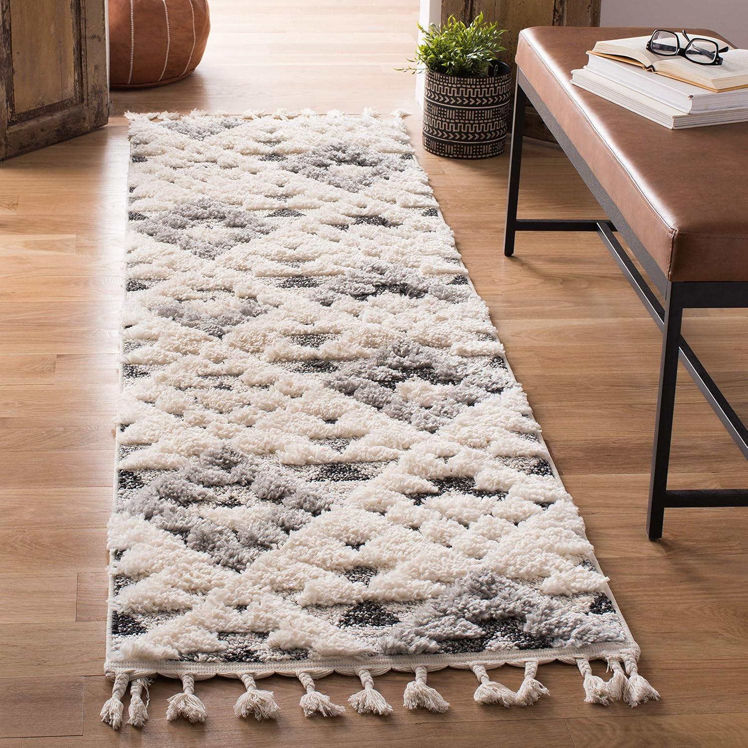 image:imageSAFAVIEH Area Rug 8x10 Moroccan Tassel Shag Collection Large Ivory amp Brown NonShedding amp Easy to Clean Plush HighLow Texture Ideal for Living Room Bedroom Dining Space MTS688AIvoryGrey