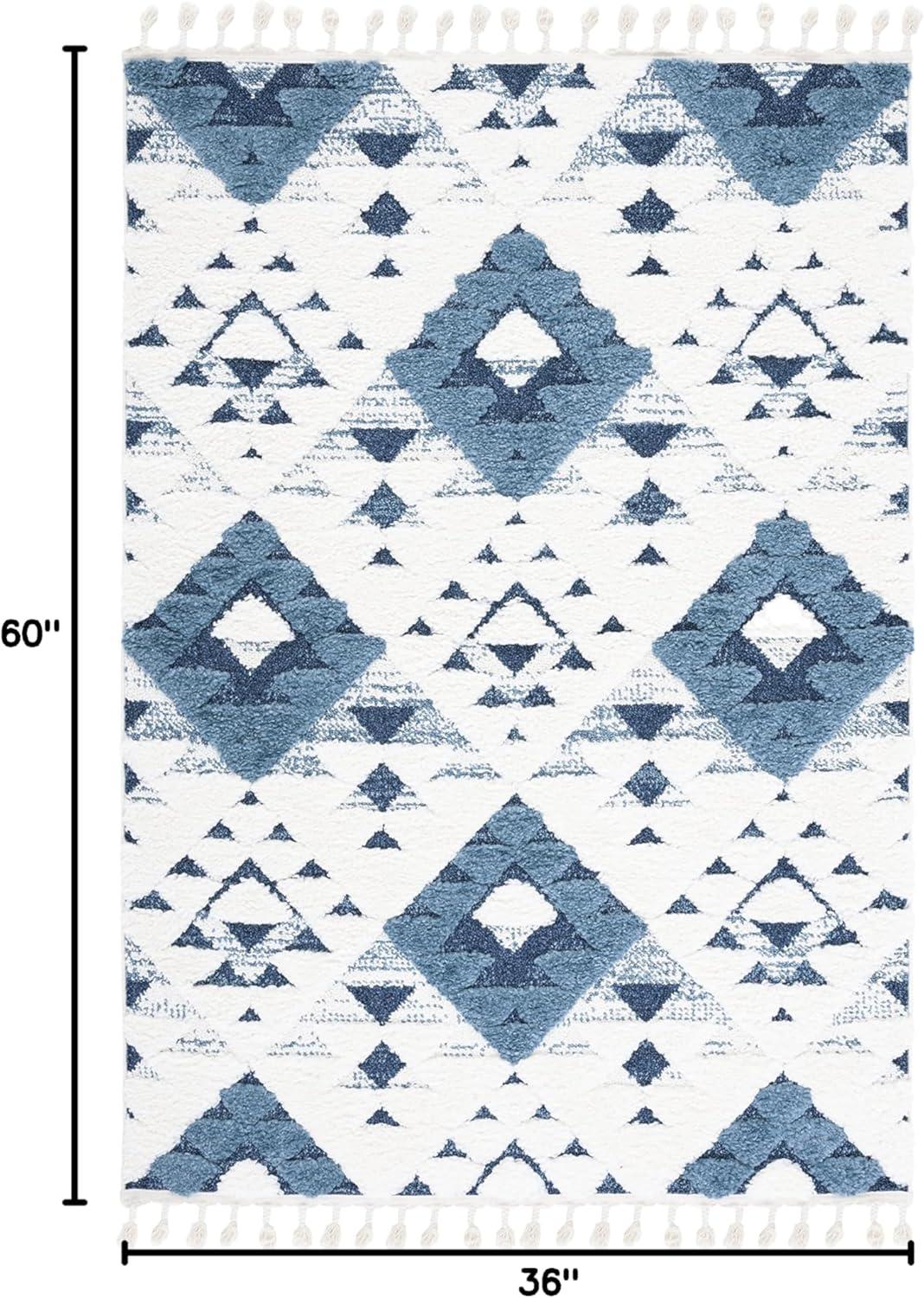 image:imageSAFAVIEH Area Rug 8x10 Moroccan Tassel Shag Collection Large Ivory amp Brown NonShedding amp Easy to Clean Plush HighLow Texture Ideal for Living Room Bedroom Dining Space MTS688ABlueIvory