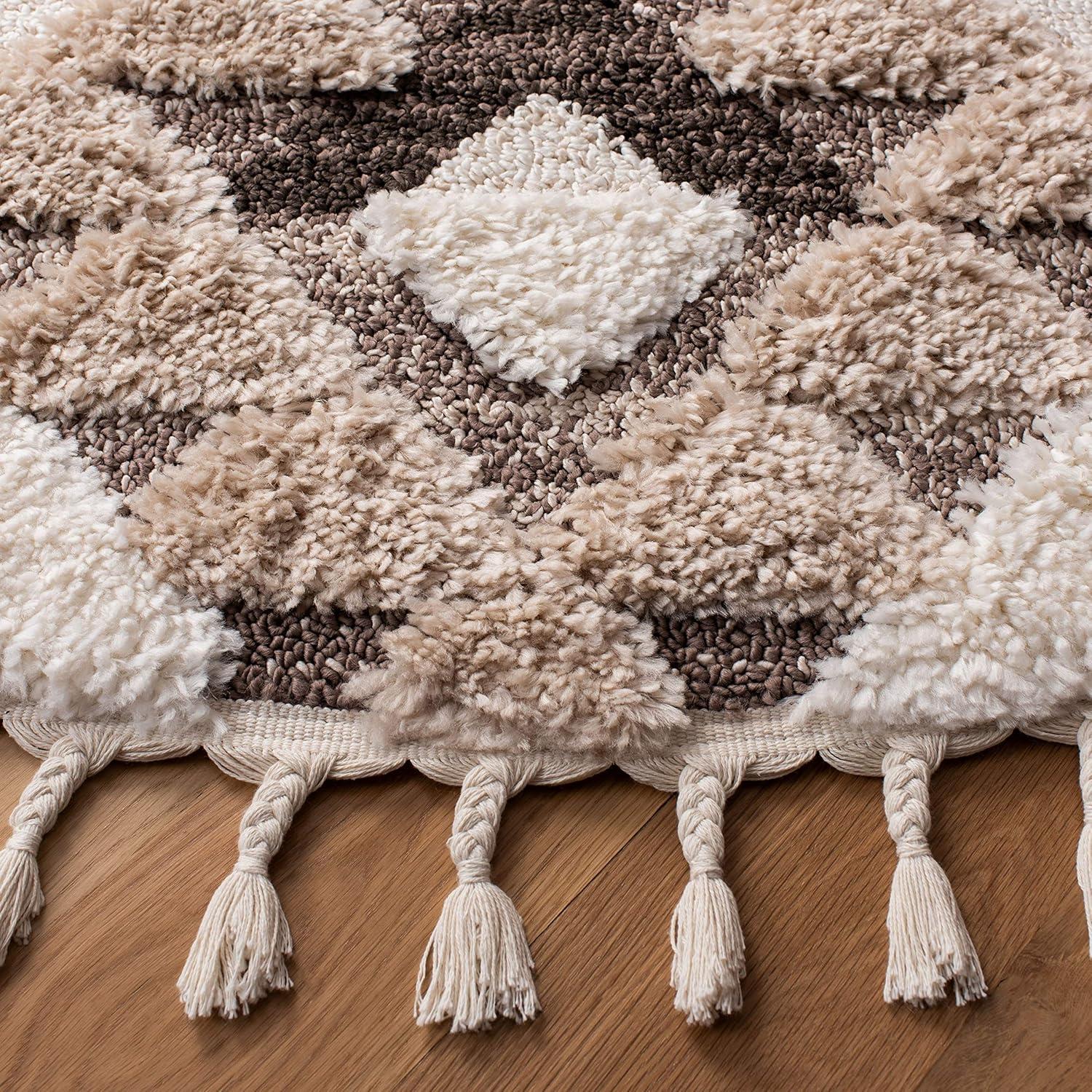 image:imageSAFAVIEH Area Rug 8x10 Moroccan Tassel Shag Collection Large Ivory amp Brown NonShedding amp Easy to Clean Plush HighLow Texture Ideal for Living Room Bedroom Dining Space MTS688AIvoryBrown