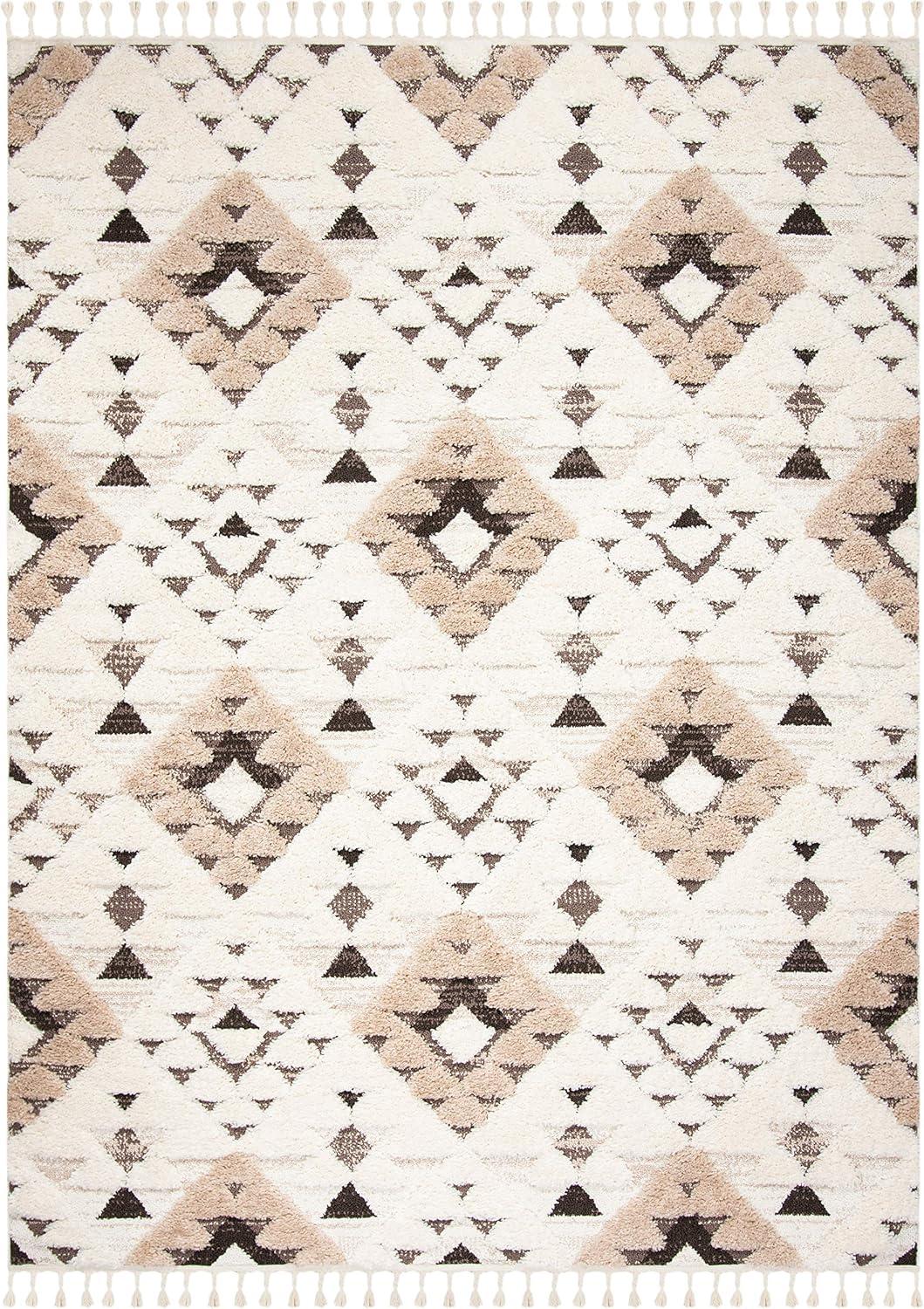 image:imageSAFAVIEH Area Rug 8x10 Moroccan Tassel Shag Collection Large Ivory amp Brown NonShedding amp Easy to Clean Plush HighLow Texture Ideal for Living Room Bedroom Dining Space MTS688AIvoryBrown