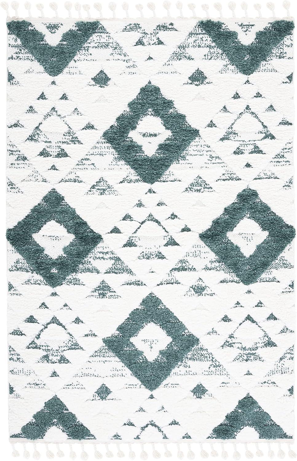 image:imageSAFAVIEH Area Rug 8x10 Moroccan Tassel Shag Collection Large Ivory amp Brown NonShedding amp Easy to Clean Plush HighLow Texture Ideal for Living Room Bedroom Dining Space MTS688AGreenIvory