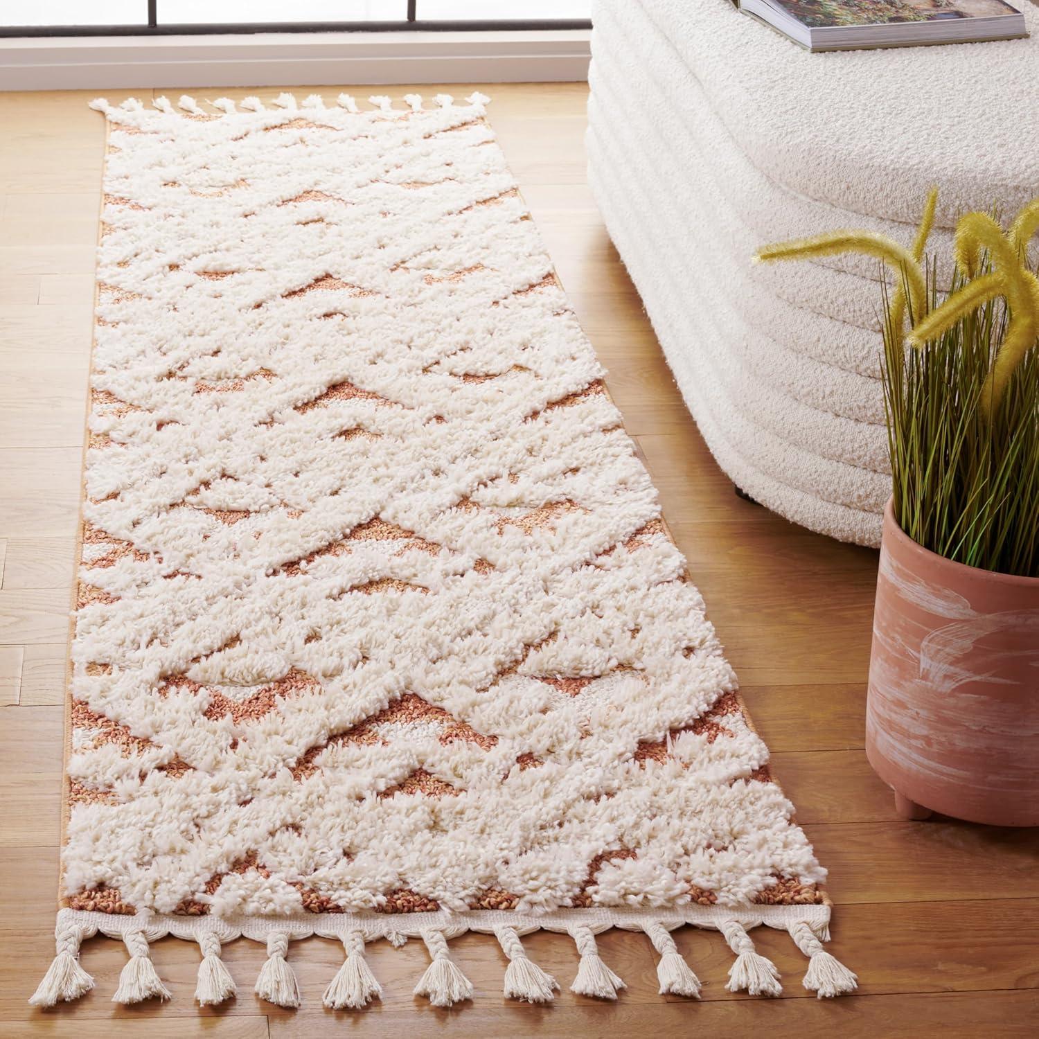 image:imageSAFAVIEH Area Rug 8x10 Moroccan Tassel Shag Collection Large Ivory amp Brown NonShedding amp Easy to Clean Plush HighLow Texture Ideal for Living Room Bedroom Dining Space MTS688AIvoryBrick Rust