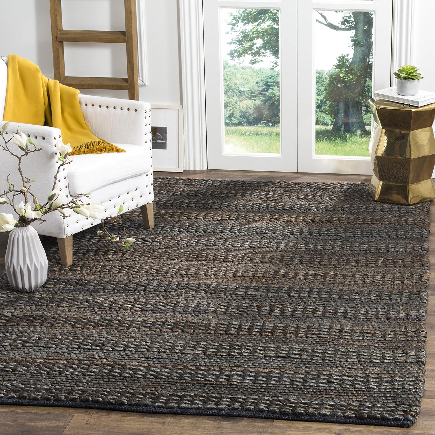 image:imageSAFAVIEH Area Rug 8x10 Natural Fiber Collection Large Bleach Handmade Jute Braided Woven Design Ideal for Living Room Bedroom NF212DCharcoal