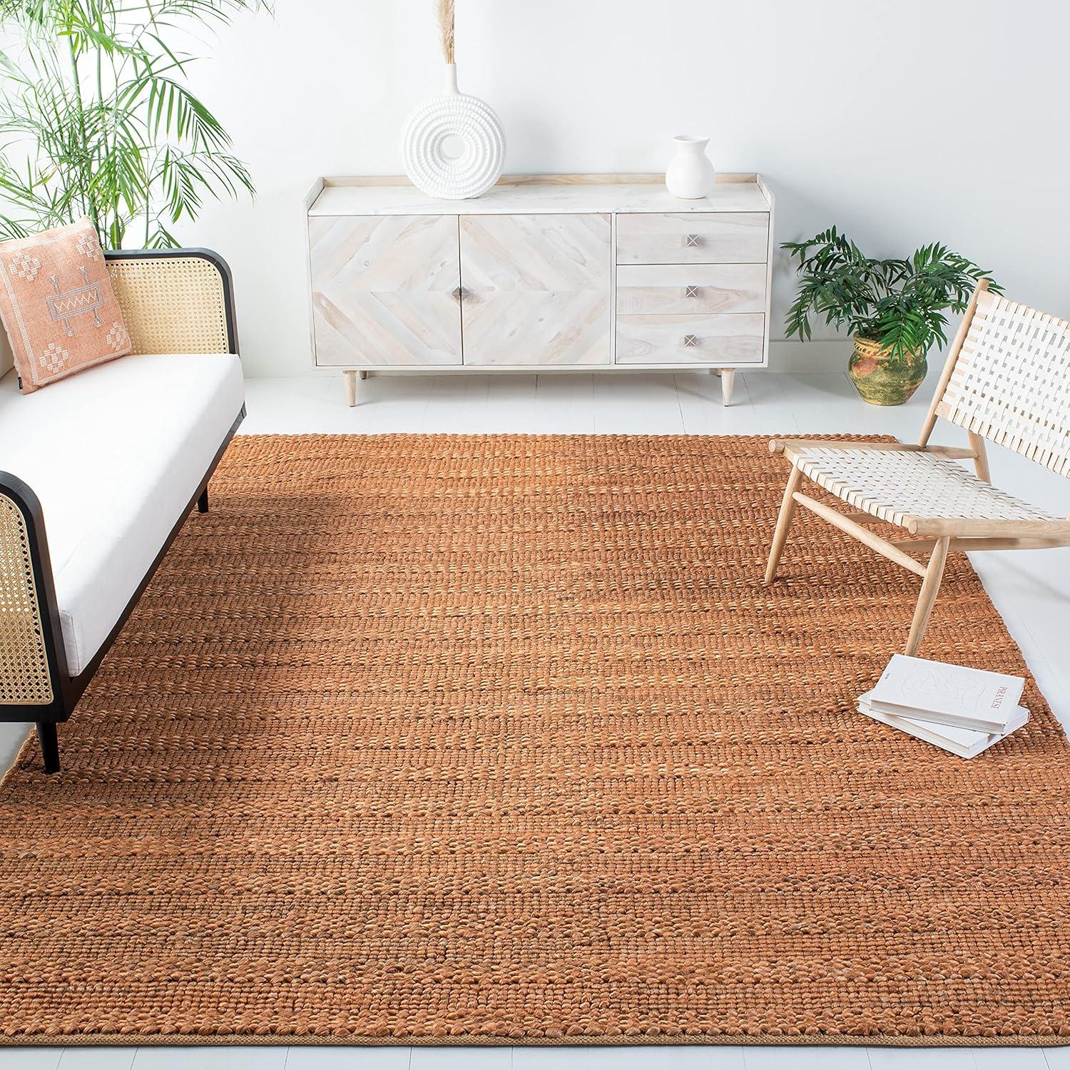 image:imageSAFAVIEH Area Rug 8x10 Natural Fiber Collection Large Bleach Handmade Jute Braided Woven Design Ideal for Living Room Bedroom NF212DGold