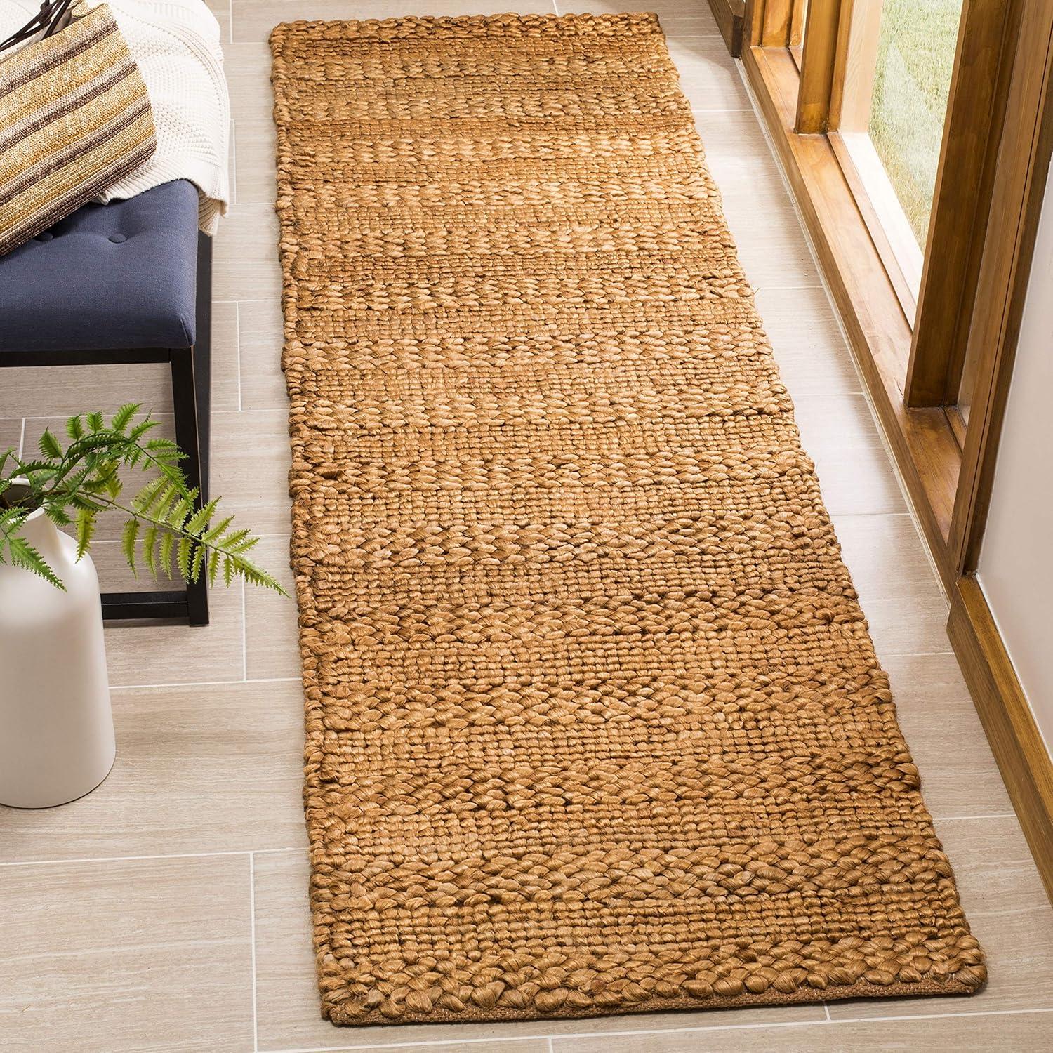 image:imageSAFAVIEH Area Rug 8x10 Natural Fiber Collection Large Bleach Handmade Jute Braided Woven Design Ideal for Living Room Bedroom NF212DGold