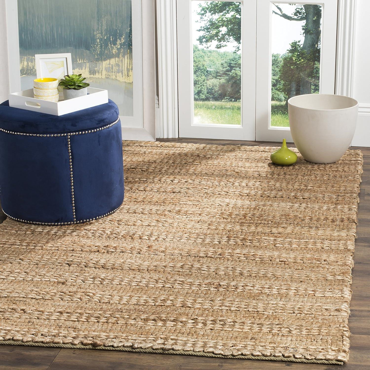 image:imageSAFAVIEH Area Rug 8x10 Natural Fiber Collection Large Bleach Handmade Jute Braided Woven Design Ideal for Living Room Bedroom NF212DNatural