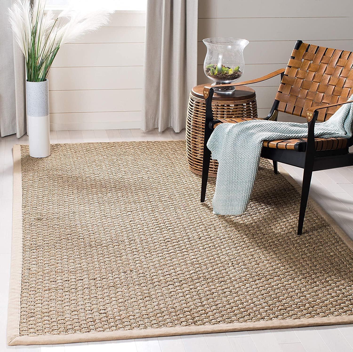 image:imageSAFAVIEH Area Rug 8x10 Natural Fiber Collection Large Natural amp Beige Seagrass Basketweave Pattern NF114ANaturalBeige