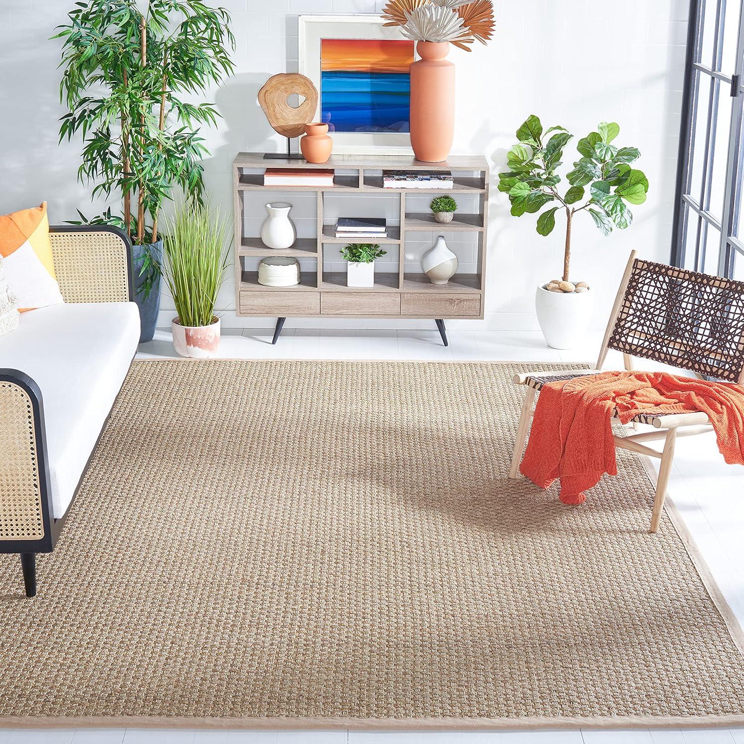 image:imageSAFAVIEH Area Rug 8x10 Natural Fiber Collection Large Natural amp Beige Seagrass Basketweave Pattern NF114ANaturalBeige