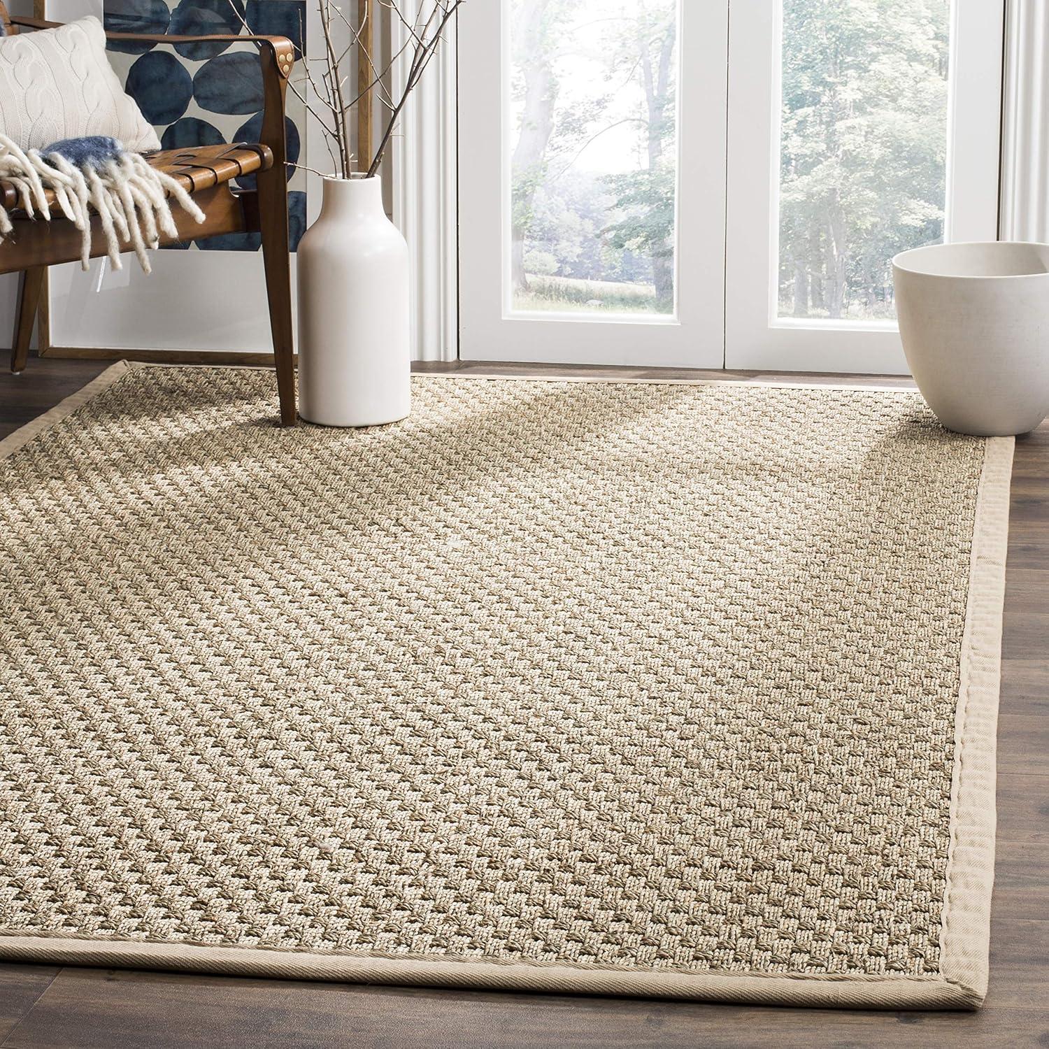 image:imageSAFAVIEH Area Rug 8x10 Natural Fiber Collection Large Natural amp Beige Seagrass Basketweave Pattern NF114ANaturalBeige