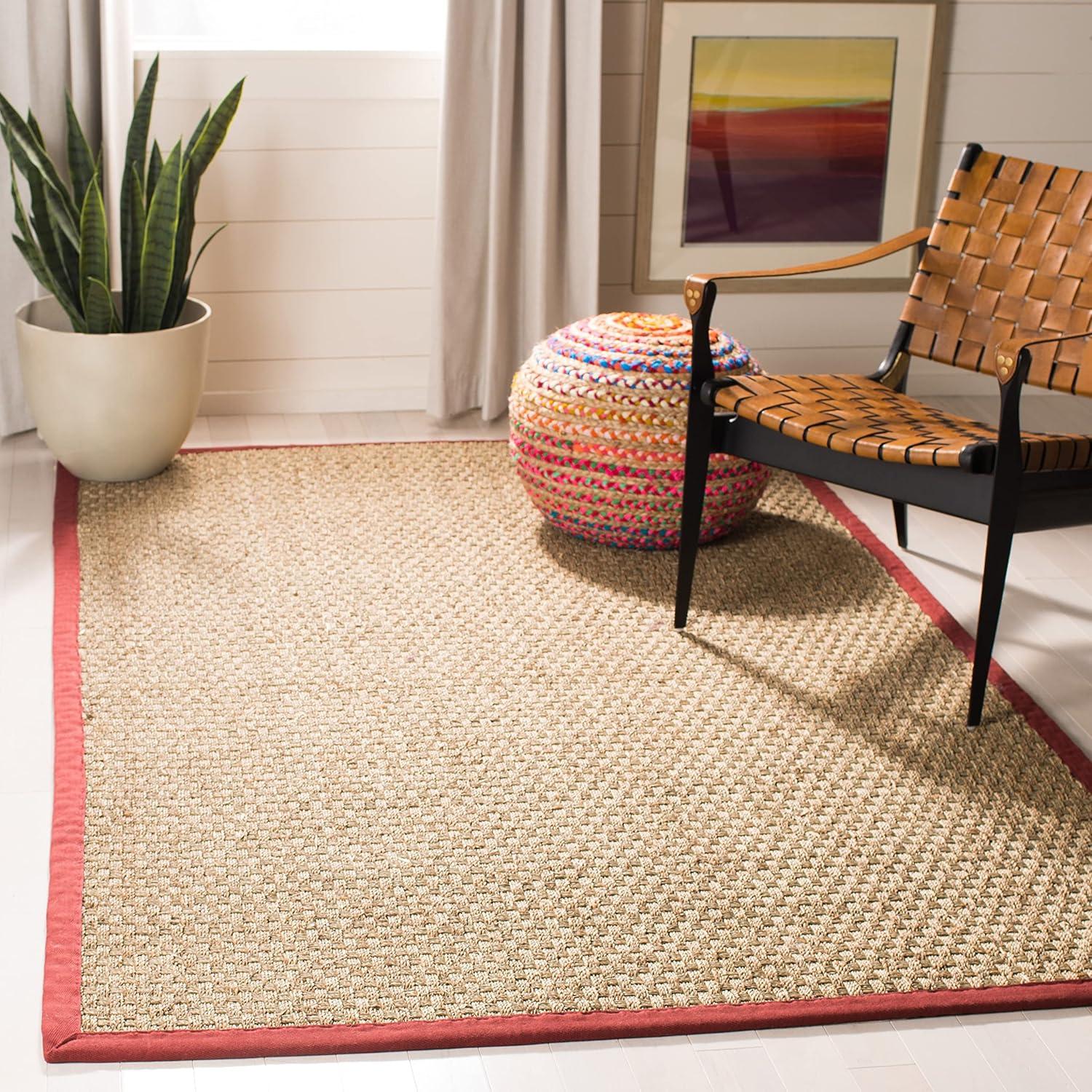 image:imageSAFAVIEH Area Rug 8x10 Natural Fiber Collection Large Natural amp Beige Seagrass Basketweave Pattern NF114ANaturalBurgundy Red