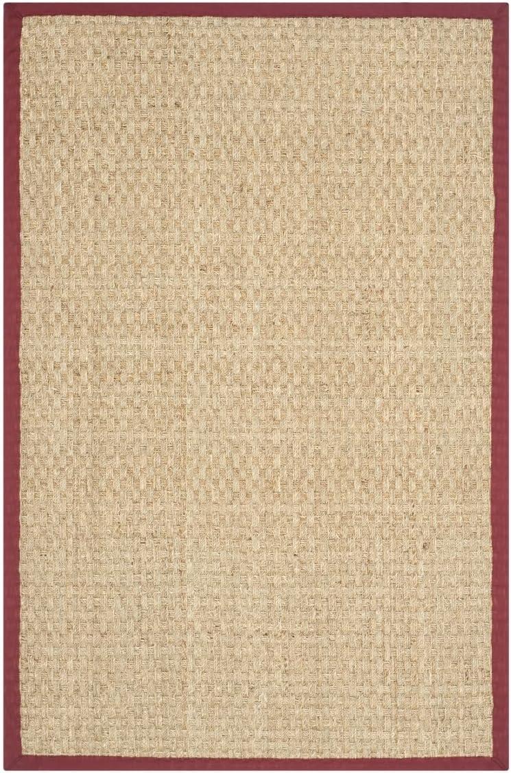 image:imageSAFAVIEH Area Rug 8x10 Natural Fiber Collection Large Natural amp Beige Seagrass Basketweave Pattern NF114ANaturalBurgundy Red