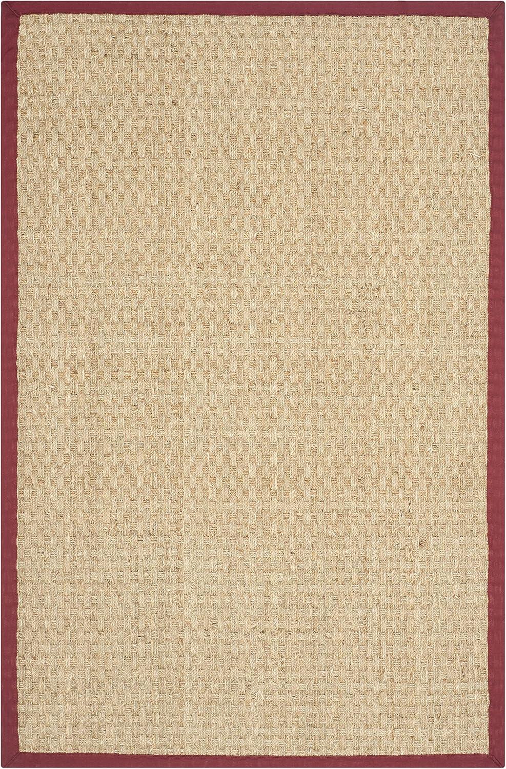 image:imageSAFAVIEH Area Rug 8x10 Natural Fiber Collection Large Natural amp Beige Seagrass Basketweave Pattern NF114ANaturalBurgundy Red