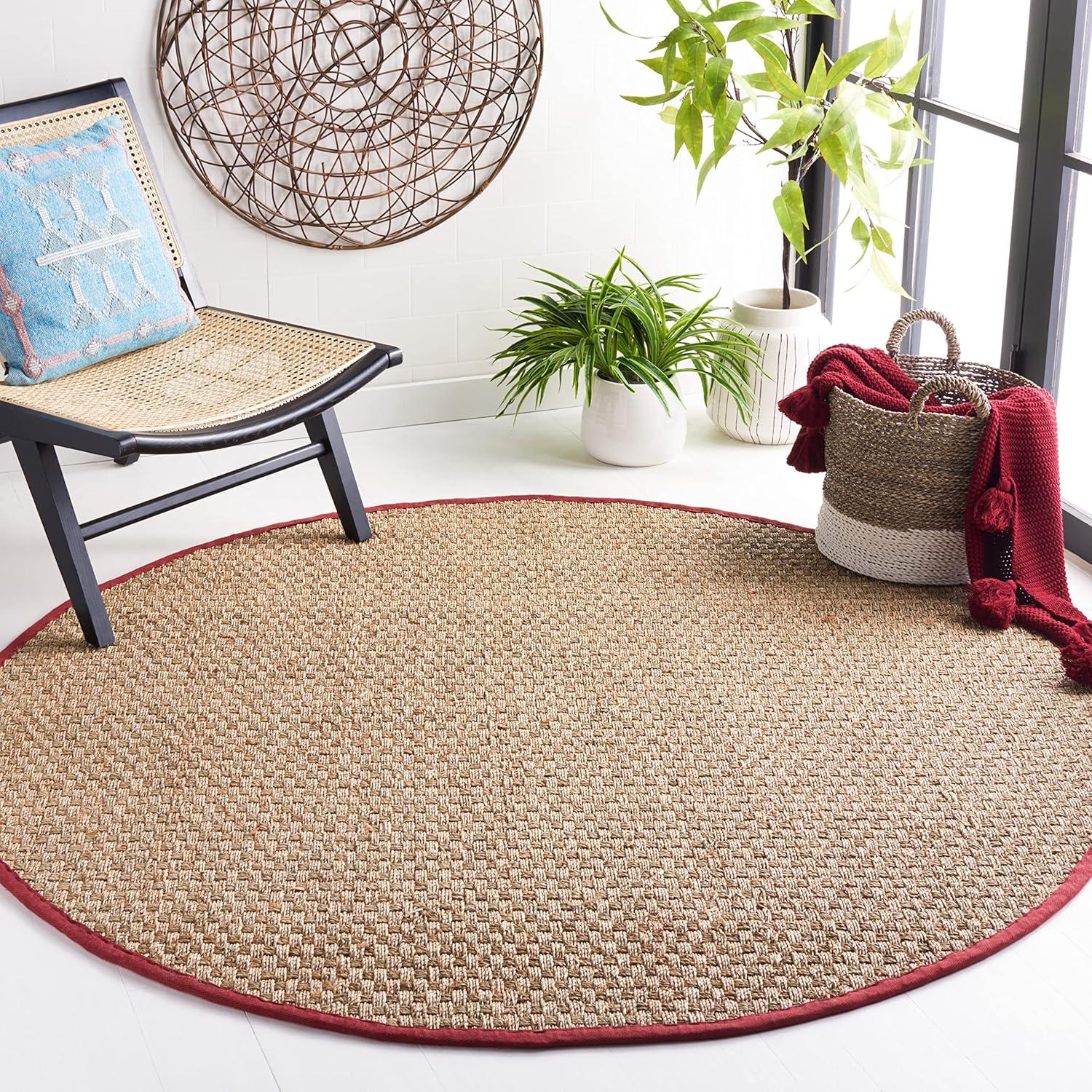 image:imageSAFAVIEH Area Rug 8x10 Natural Fiber Collection Large Natural amp Beige Seagrass Basketweave Pattern NF114ANaturalBurgundy Red