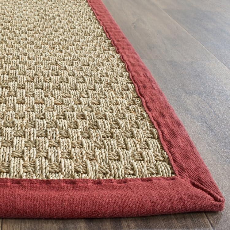 image:imageSAFAVIEH Area Rug 8x10 Natural Fiber Collection Large Natural amp Beige Seagrass Basketweave Pattern NF114ANaturalBurgundy Red