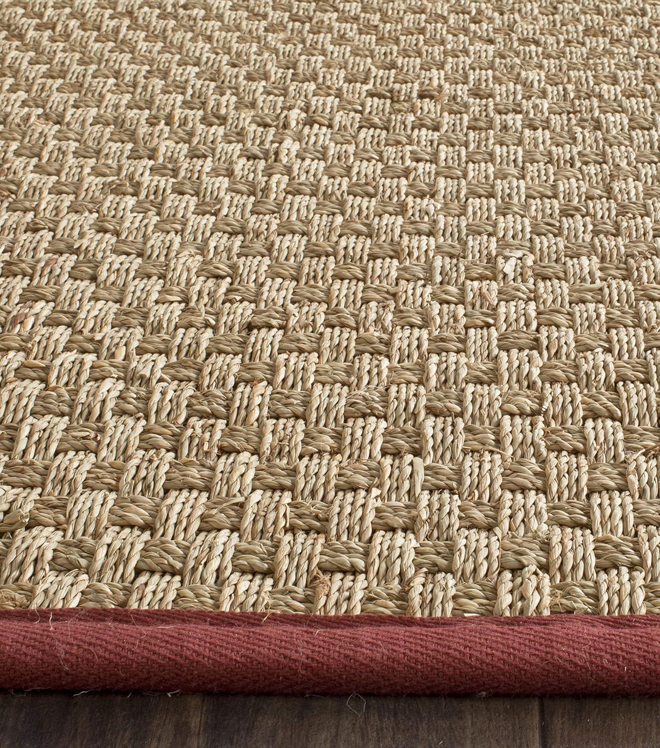 image:imageSAFAVIEH Area Rug 8x10 Natural Fiber Collection Large Natural amp Beige Seagrass Basketweave Pattern NF114ANaturalBurgundy Red