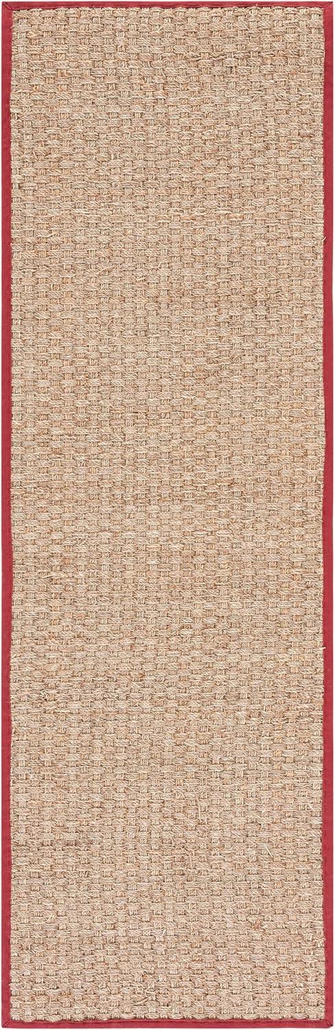 image:imageSAFAVIEH Area Rug 8x10 Natural Fiber Collection Large Natural amp Beige Seagrass Basketweave Pattern NF114ANaturalBurgundy Red