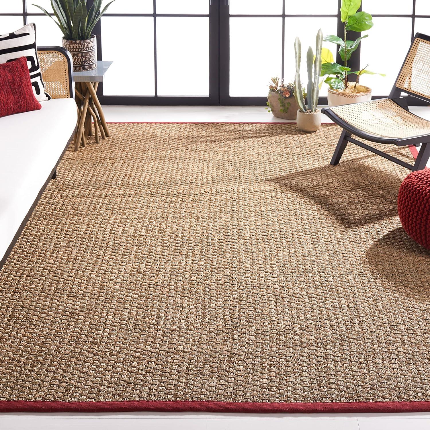 image:imageSAFAVIEH Area Rug 8x10 Natural Fiber Collection Large Natural amp Beige Seagrass Basketweave Pattern NF114ANaturalBurgundy Red