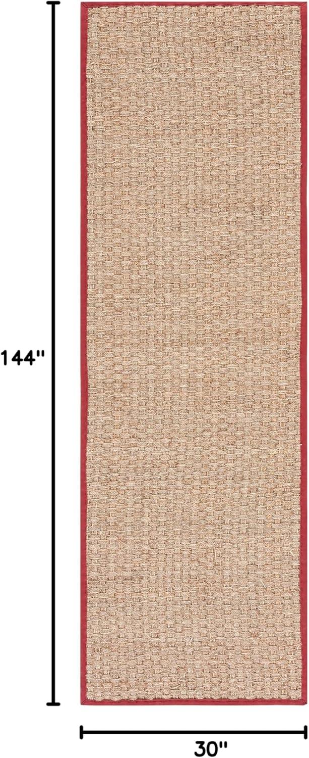 image:imageSAFAVIEH Area Rug 8x10 Natural Fiber Collection Large Natural amp Beige Seagrass Basketweave Pattern NF114ANaturalBurgundy Red