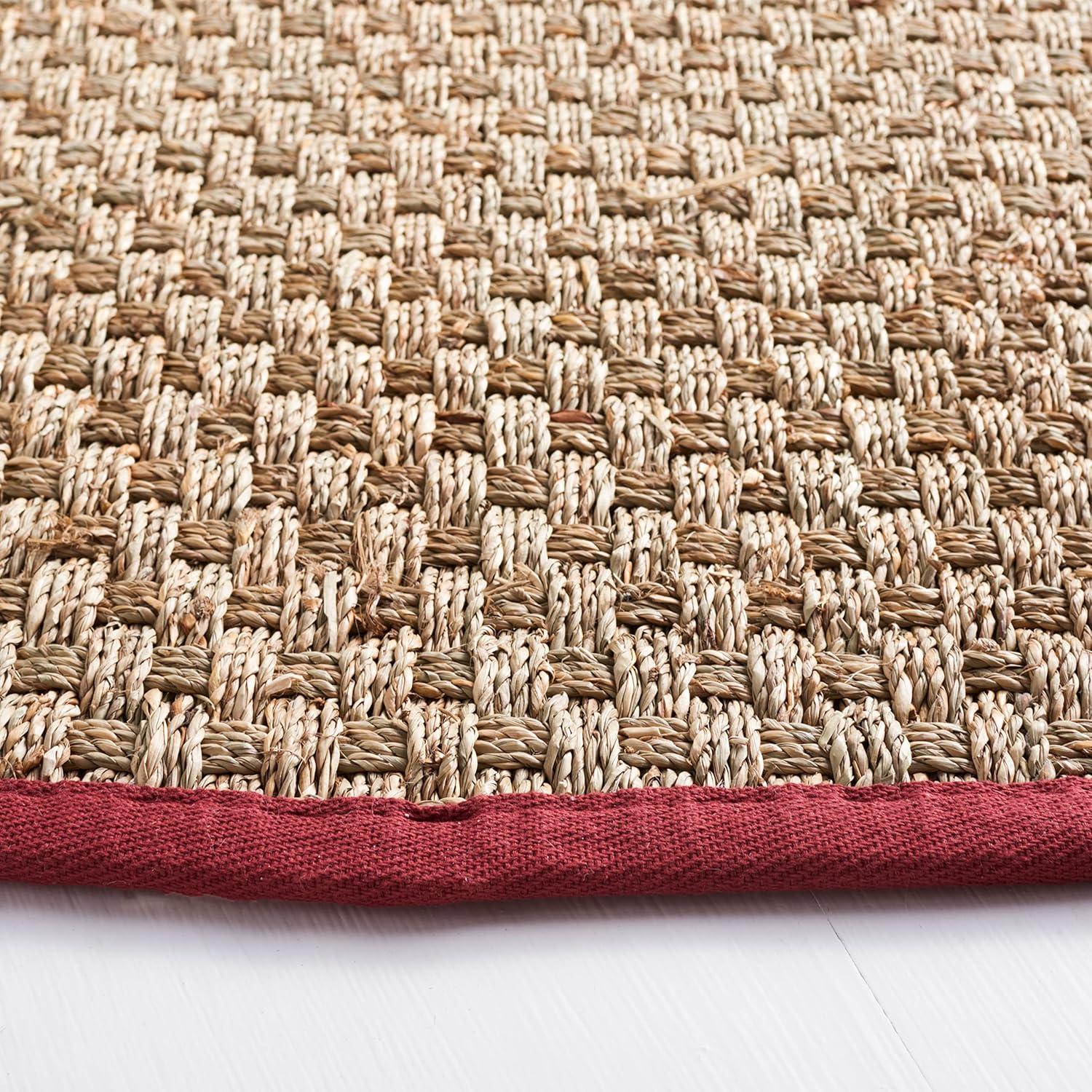 image:imageSAFAVIEH Area Rug 8x10 Natural Fiber Collection Large Natural amp Beige Seagrass Basketweave Pattern NF114ANaturalBurgundy Red