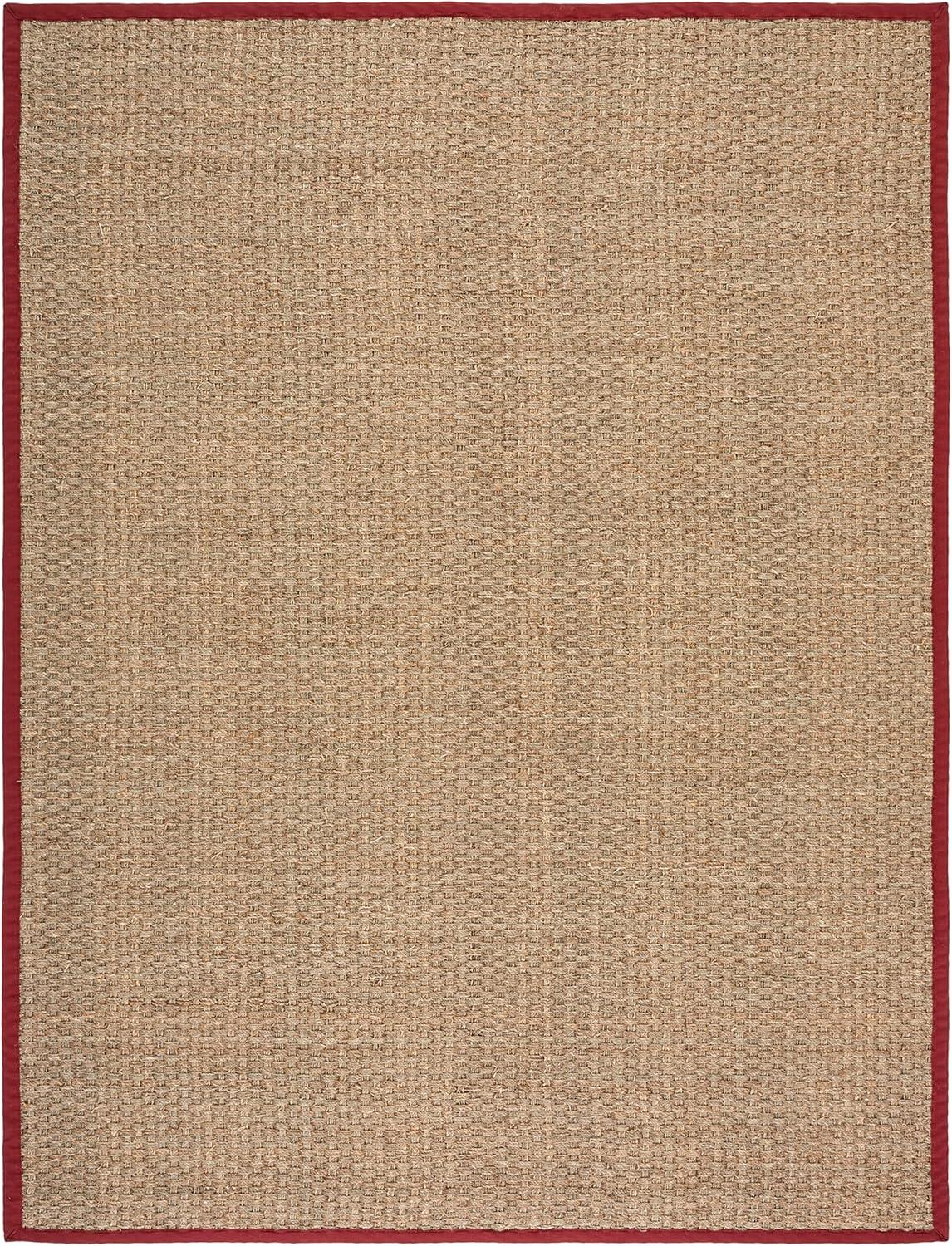 image:imageSAFAVIEH Area Rug 8x10 Natural Fiber Collection Large Natural amp Beige Seagrass Basketweave Pattern NF114ANaturalBurgundy Red