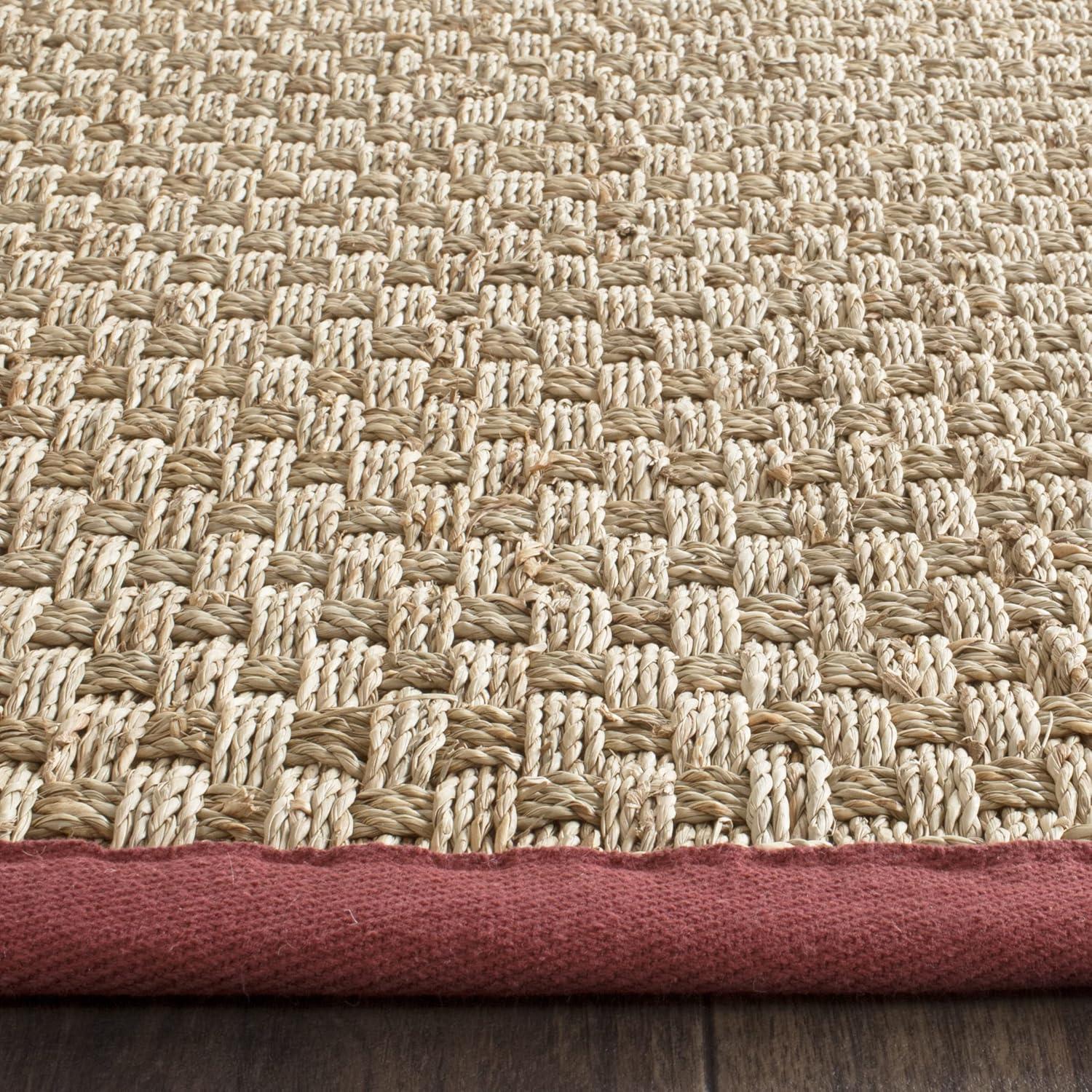 image:imageSAFAVIEH Area Rug 8x10 Natural Fiber Collection Large Natural amp Beige Seagrass Basketweave Pattern NF114ANaturalBurgundy Red