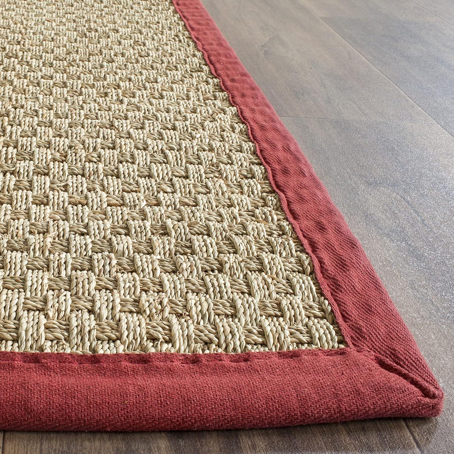 image:imageSAFAVIEH Area Rug 8x10 Natural Fiber Collection Large Natural amp Beige Seagrass Basketweave Pattern NF114ANaturalBurgundy Red