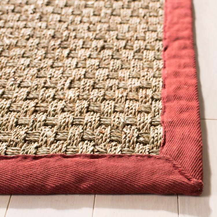 image:imageSAFAVIEH Area Rug 8x10 Natural Fiber Collection Large Natural amp Beige Seagrass Basketweave Pattern NF114ANaturalBurgundy Red