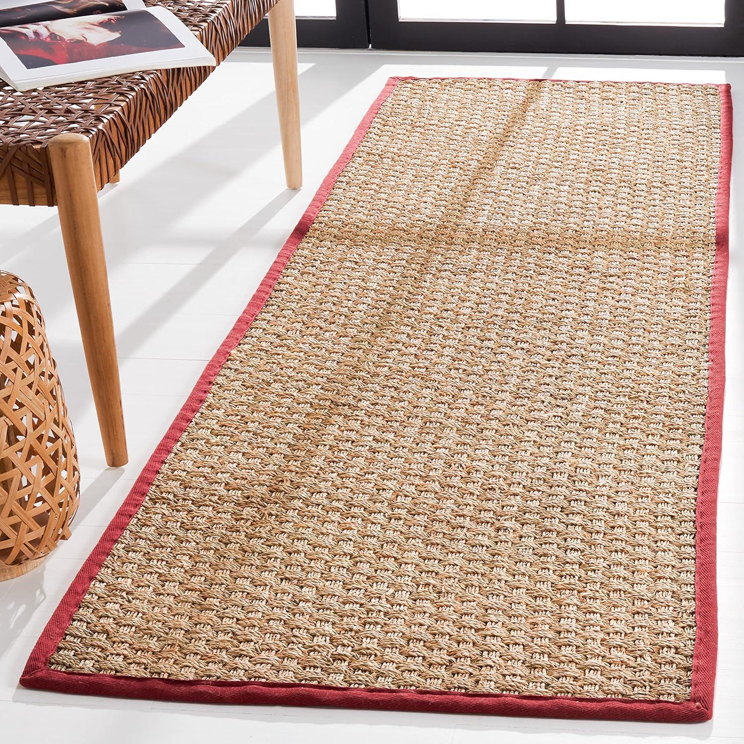 image:imageSAFAVIEH Area Rug 8x10 Natural Fiber Collection Large Natural amp Beige Seagrass Basketweave Pattern NF114ANaturalBurgundy Red
