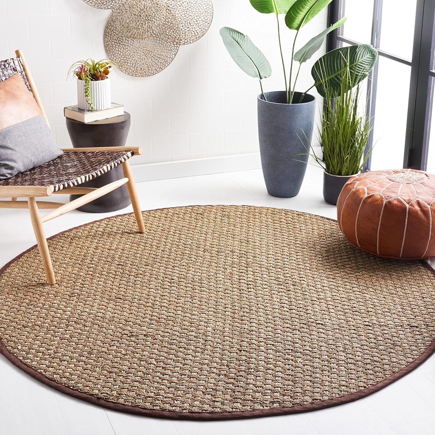 image:imageSAFAVIEH Area Rug 8x10 Natural Fiber Collection Large Natural amp Beige Seagrass Basketweave Pattern NF114ANaturalDark Brown