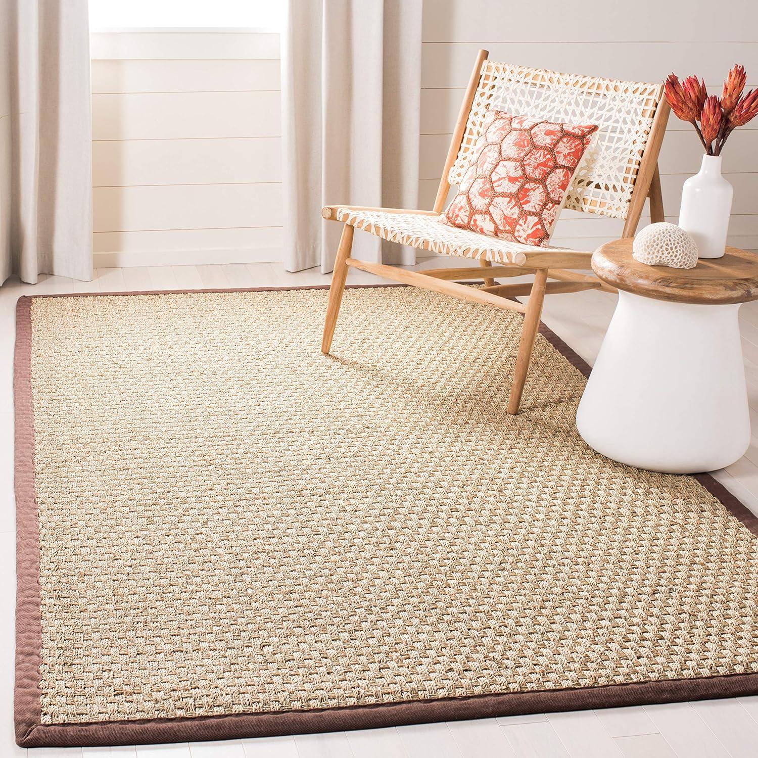 image:imageSAFAVIEH Area Rug 8x10 Natural Fiber Collection Large Natural amp Beige Seagrass Basketweave Pattern NF114ANaturalDark Brown