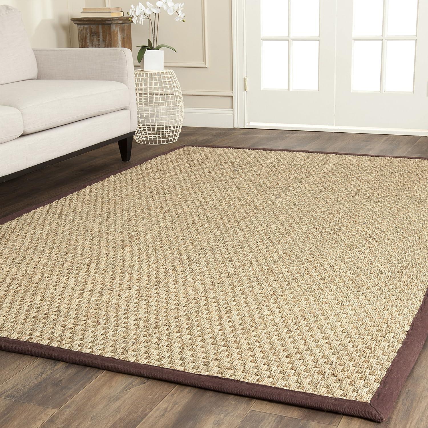 image:imageSAFAVIEH Area Rug 8x10 Natural Fiber Collection Large Natural amp Beige Seagrass Basketweave Pattern NF114ANaturalDark Brown