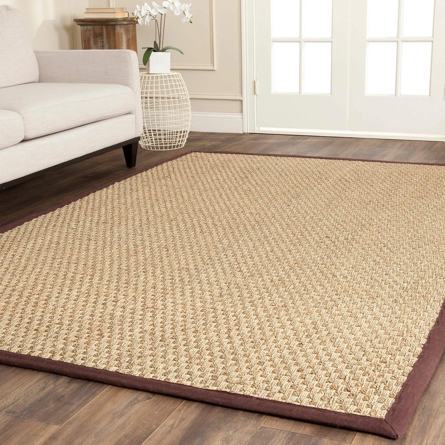 image:imageSAFAVIEH Area Rug 8x10 Natural Fiber Collection Large Natural amp Beige Seagrass Basketweave Pattern NF114ANaturalDark Brown