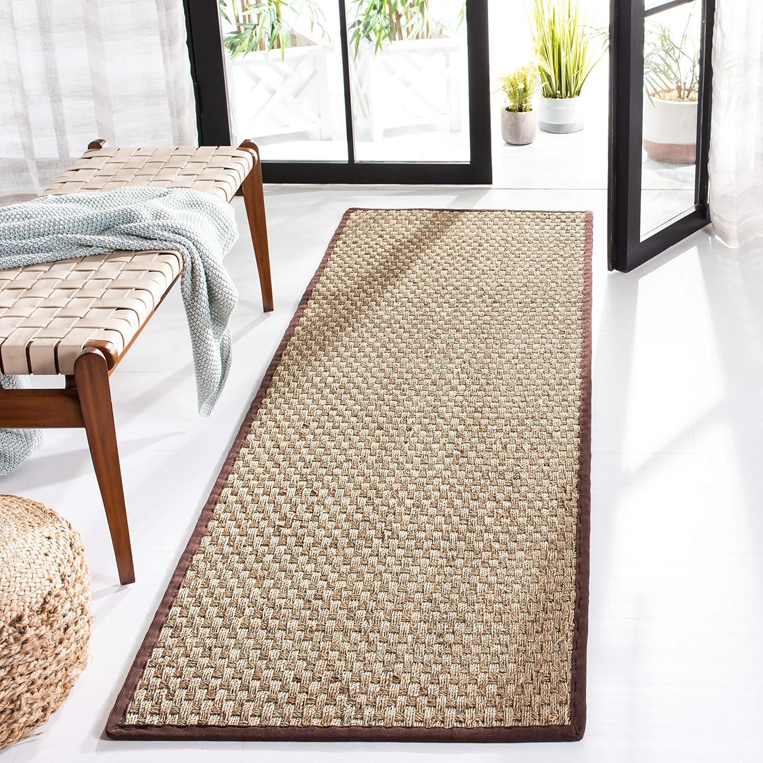 image:imageSAFAVIEH Area Rug 8x10 Natural Fiber Collection Large Natural amp Beige Seagrass Basketweave Pattern NF114ANaturalDark Brown
