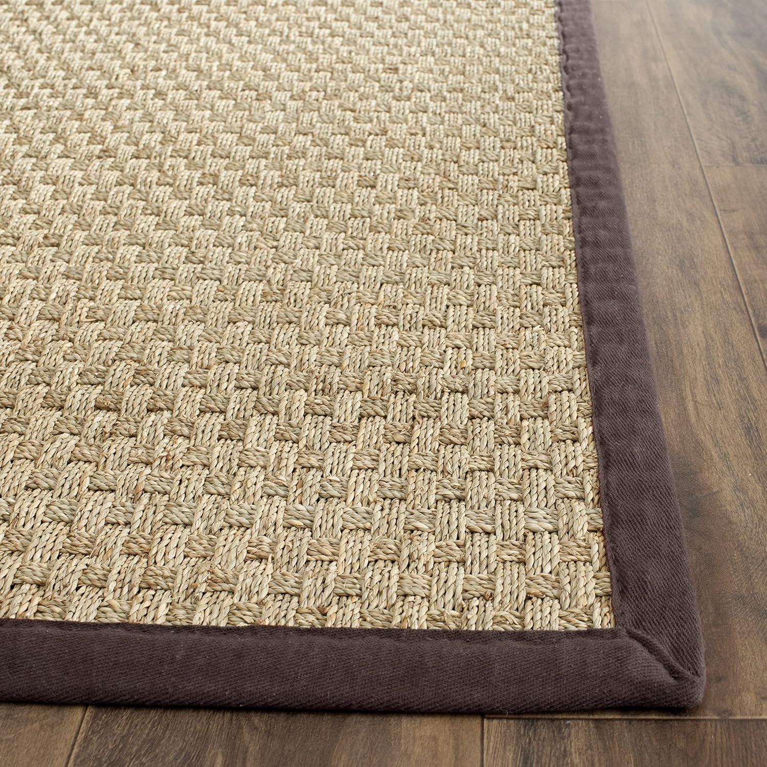 image:imageSAFAVIEH Area Rug 8x10 Natural Fiber Collection Large Natural amp Beige Seagrass Basketweave Pattern NF114ANaturalDark Brown