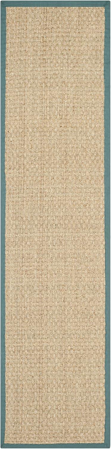 image:imageSAFAVIEH Area Rug 8x10 Natural Fiber Collection Large Natural amp Beige Seagrass Basketweave Pattern NF114ANaturalDusty Teal Blue