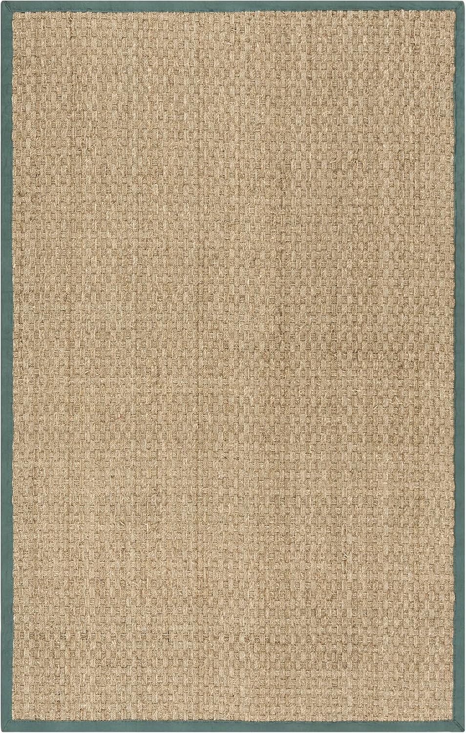 image:imageSAFAVIEH Area Rug 8x10 Natural Fiber Collection Large Natural amp Beige Seagrass Basketweave Pattern NF114ANaturalDusty Teal Blue