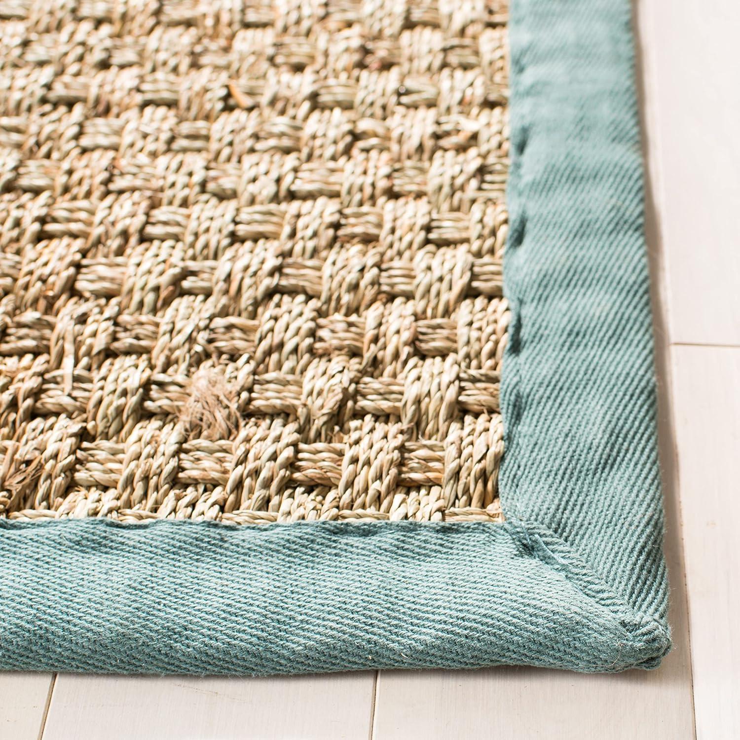 image:imageSAFAVIEH Area Rug 8x10 Natural Fiber Collection Large Natural amp Beige Seagrass Basketweave Pattern NF114ANaturalDusty Teal Blue